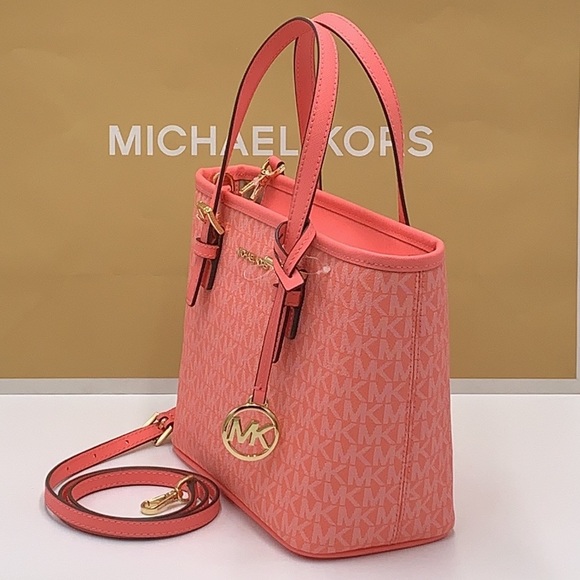 MICHAEL KORS CARRYALL XSMALL CONVERTIBLE TOP ZIP TOTE XBODY GRAPEFRUIT MULTI - Picture 7 of 16